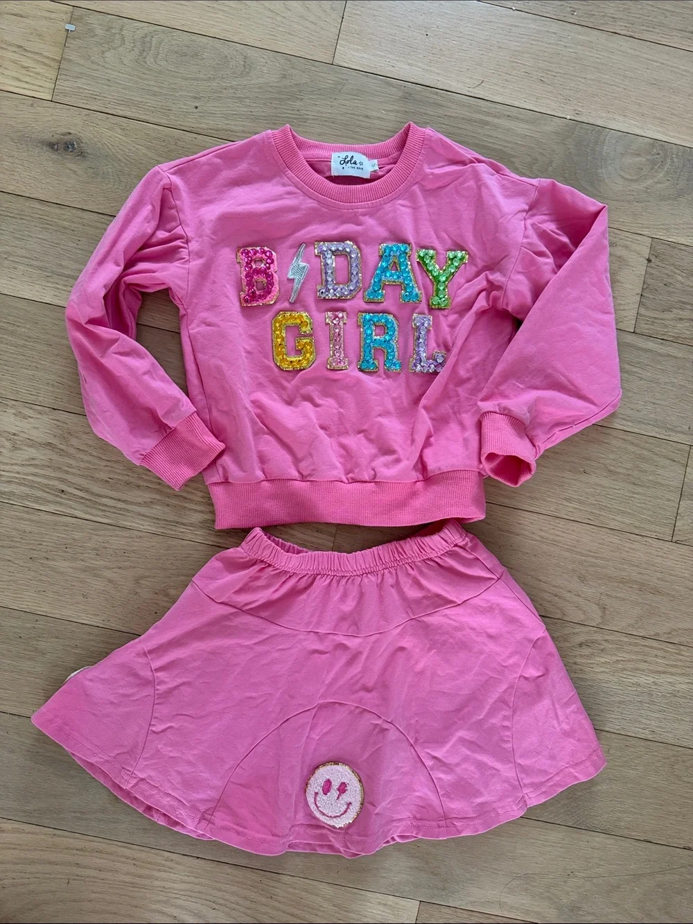 Lola + The Boys Pink B'DAY GIRL Embellished Kids Matching Set